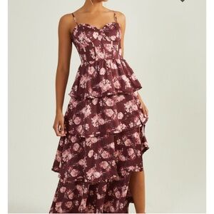 Altar’d State Floral Ruffle Tiered Maxi Dress XXL Corset Babydoll Romantic Wine